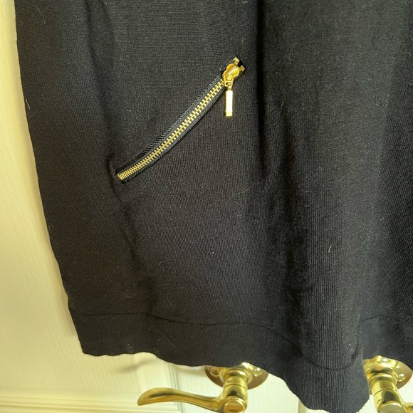 Alfani black crew neck sweater tunic with gold zipper pockets Petite Large LP - Picture 2 of 6